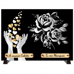 Plaque Funéraire monochrome "Cœurs et Fleurs"