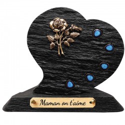 Plaque Funéraire Schiste sur socle "Cœur et fleurs"