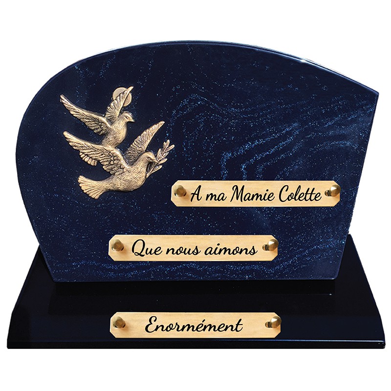 Plaque Funéraire Composite sur socle pailleté bleu avec Bronze