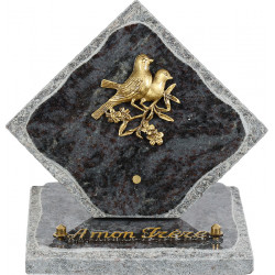 Plaque funéraire granit losange 1 inter Bronze oiseaux INT024 MB
