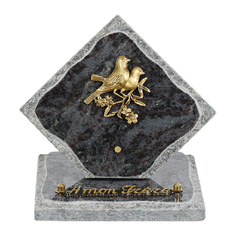 Plaque funéraire granit losange 1 inter Bronze oiseaux INT024 MB