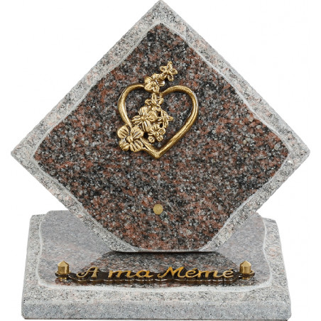Plaque funéraire granit losange 1 inter Bronze Coeur INT024 HB