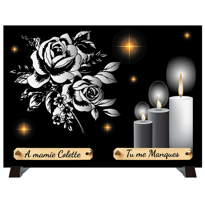 Plaque funéraire fleurs et bougies - PLAQUE FUNÉRAIRE ORIGINALE